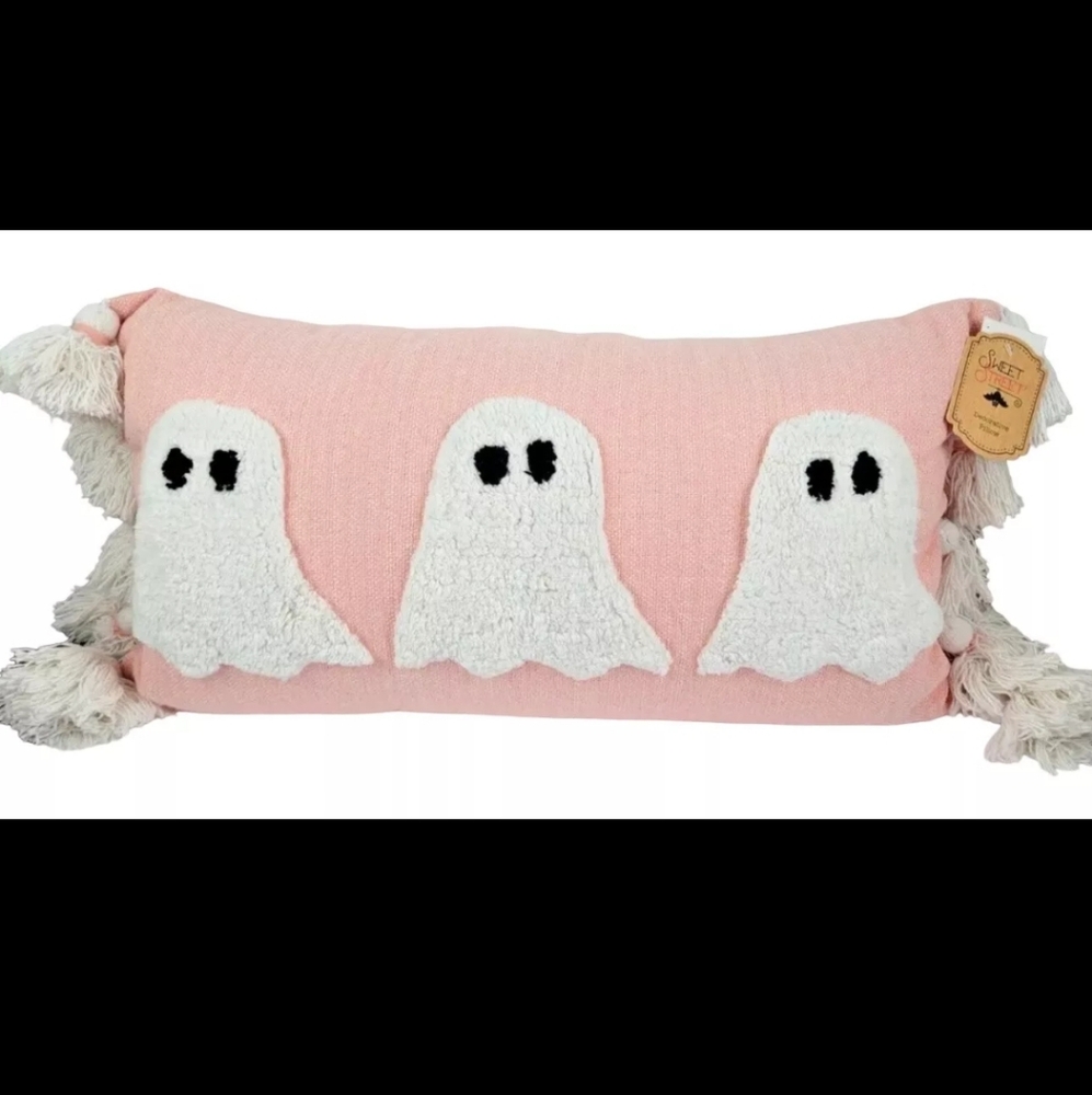 Sweet Street Pink Halloween GHOST Tassel Pillow Rachel Zoe match